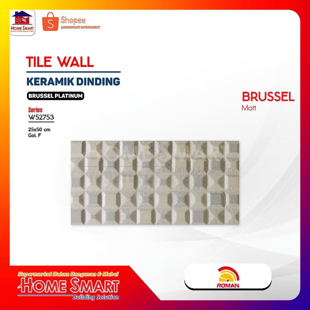 Roman Keramik Dinding W52753 dBrussel Platinum 25x50