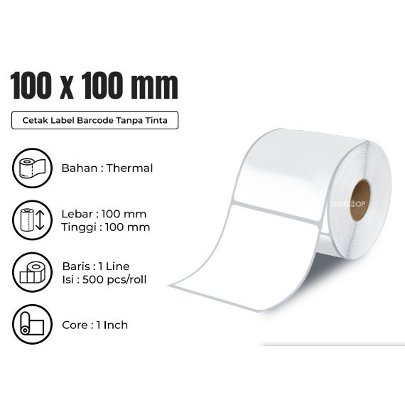 

(SKR) Kertas Printer Thermal Polos Label Sticker 100 X 100 Isi 500 PCS Tempel Print Resi Barcode