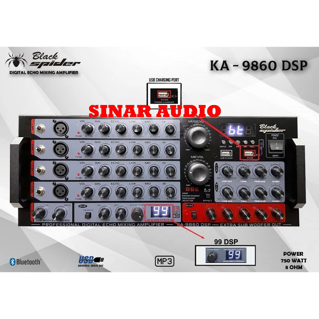POWER AMPLI MIXER AMPLIFIER BLACK SPIDER KA9860 DSP KA 9860 KA-9860