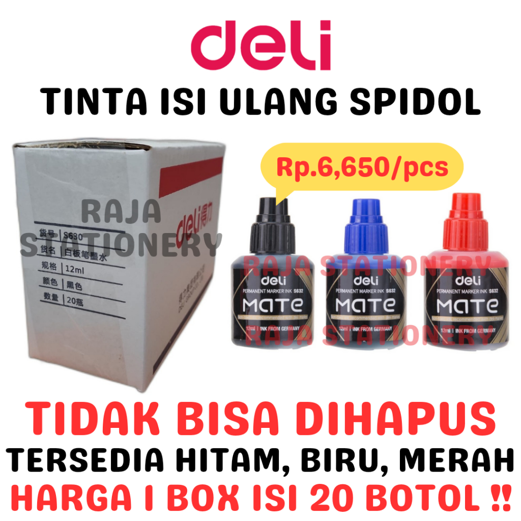 

DELI REFILL PERMANENT MARKER BLACK BLUE RED ISI ULANG TINTA SPIDOL PERMANEN HITAM BIRU MERAH [BOX]