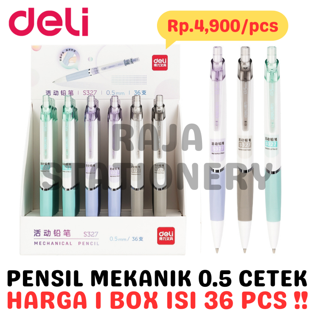 

DELI MECHANICAL PENCIL 0.5MM PENSIL MEKANIK 0.5 DELI S327 BOX [36PCS]