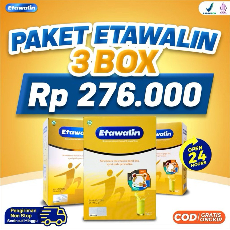 

PAKET 3 BOX SUSU ETAWALIN - Paket Sembuh Susu Sendi Atasi Radang Sendi Nyeri Tulang Cegah Osteoporosis Osteoartritis Pengeroposan Tulang Susu Kambing Etawa Kesehatan Susu Bubuk Murni Original Ettawa 100% Ori Susu Asam Urat Etawalin Platinum