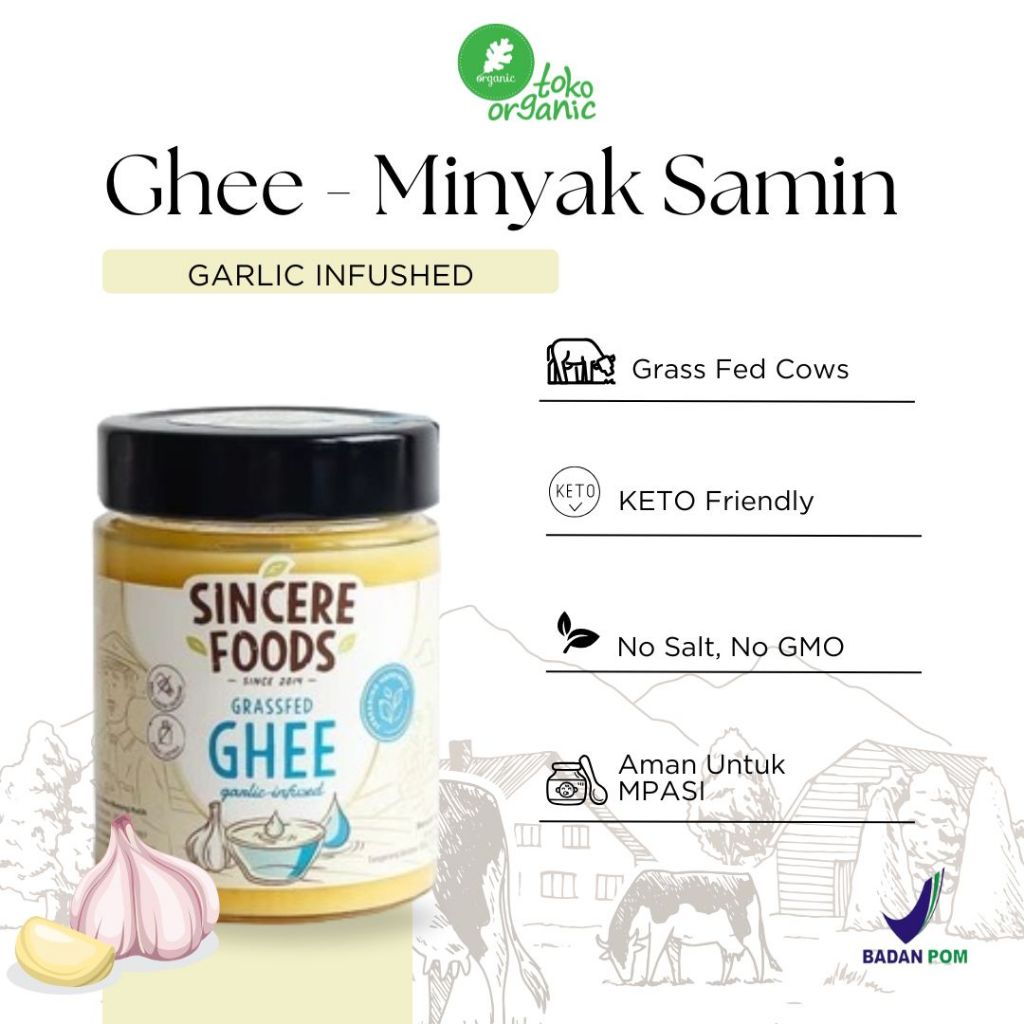 

Sincere Foods Ghee Grass Fed Garlic Infused Butter Minyak Samin | Butter untuk MPASI No Salt, Bebas Laktosa - 250Gr