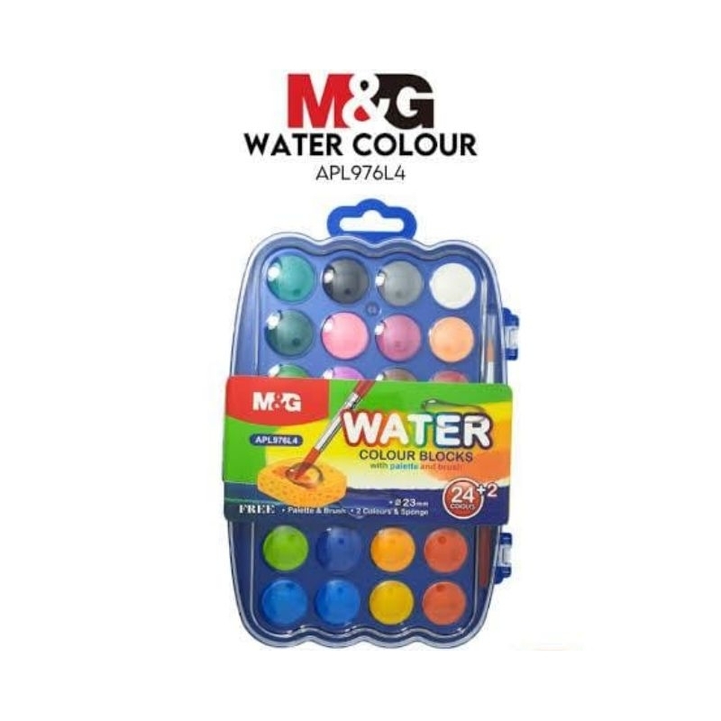 

WATER COLOR BLOCKS M&G 24 + 2 WARNA DENGAN PALET DAN KUAS APL976L4 26 WARNA