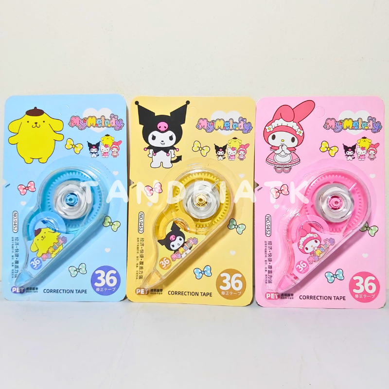 

[1 PCS] Tip Ex Kertas Tip Ex Roll Besar 36M 9452 SNR Correction Tape Kuromoi Melody Pompom