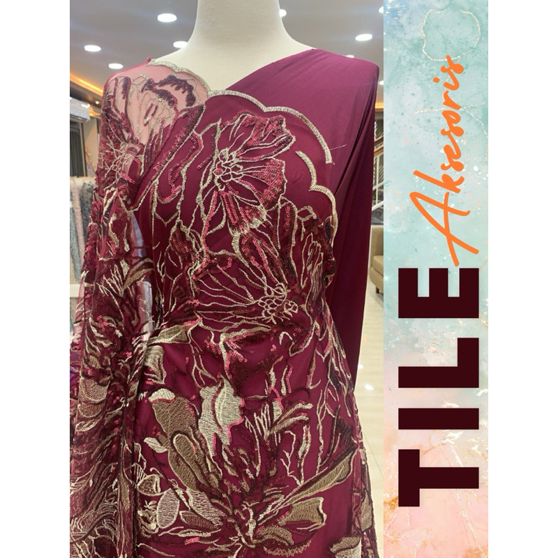 Tile Motif / Tile Abstrak / Tile Bordir Payet / Kain Gaun / Kain Baju Pesta