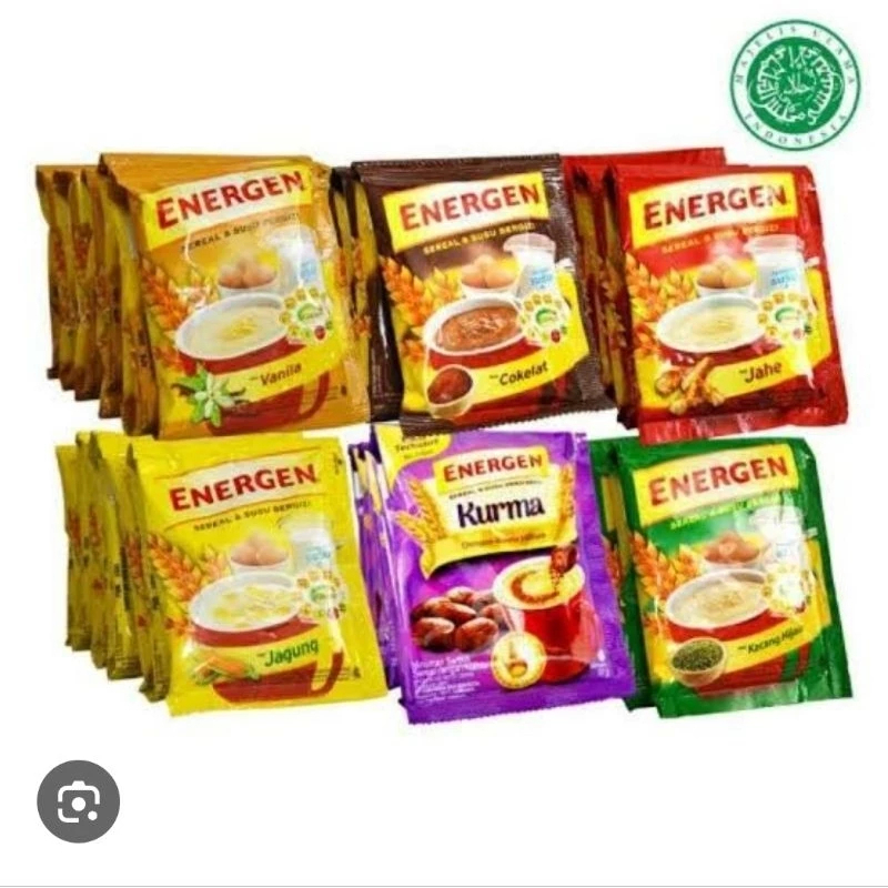 

Sereal Energen baru All Varian harga ecer 1 pcs minuman sachet kacang hijau cokelat vanila kurma jahe Susu champion 30gr