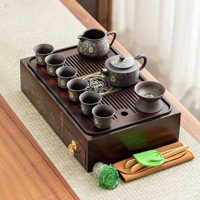 Chinese Tea Pot Set dilengkapi Meja Tray & Laci Penyimpanan
