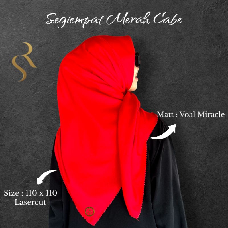 Segiempat Merah Cabe PREMIUM LOGO {FREE POUCH} / Kerudung Merah / Jilbab Merah / Hijab Merah / Kerud