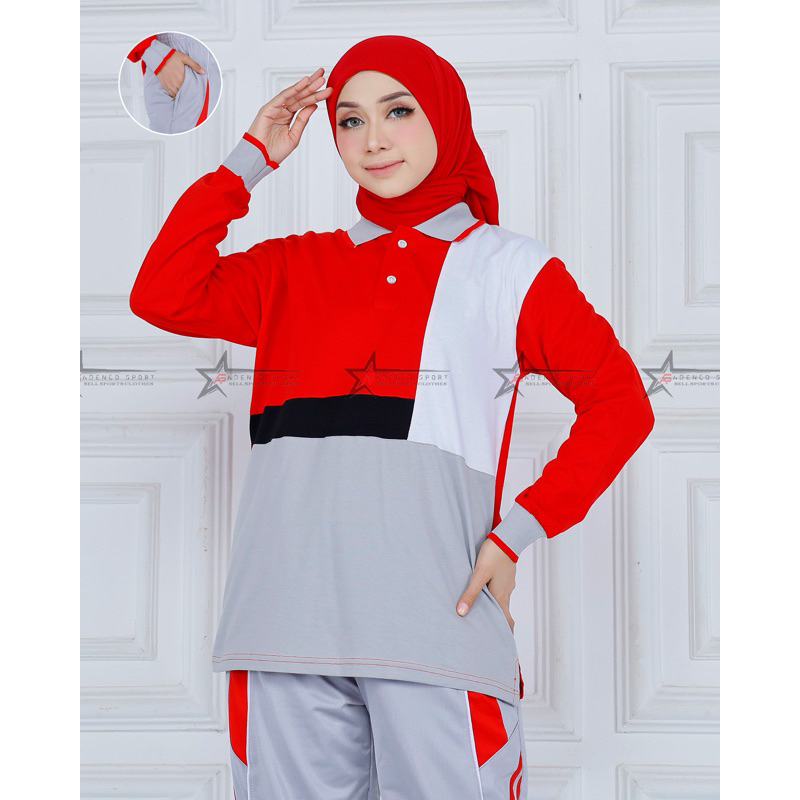 Atasan Baju Olahraga Senam Wanita Lengan Panjang / Koas Olahraga Senam