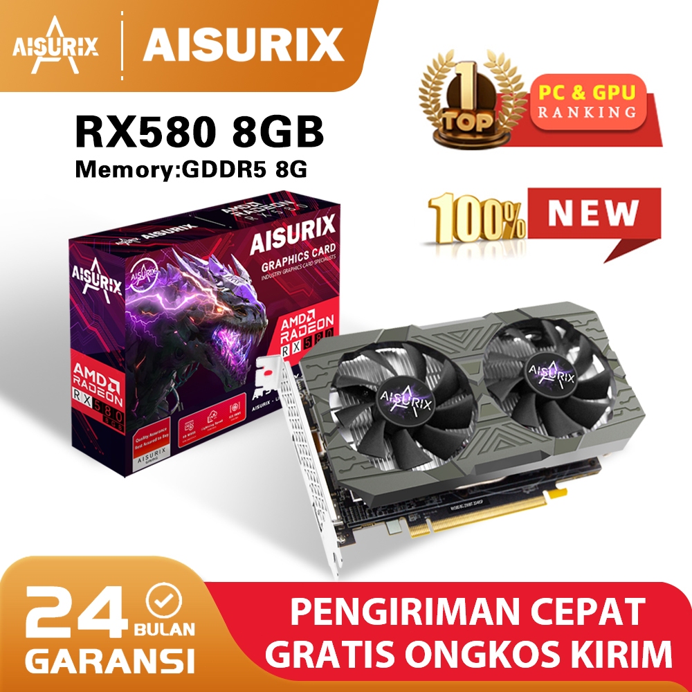 AISURIX Komet RX580 8GB AMD VGA card ddr5 256Bit 2048SP HDMI RX 580 8GB Radeon New PC Gaming VGA