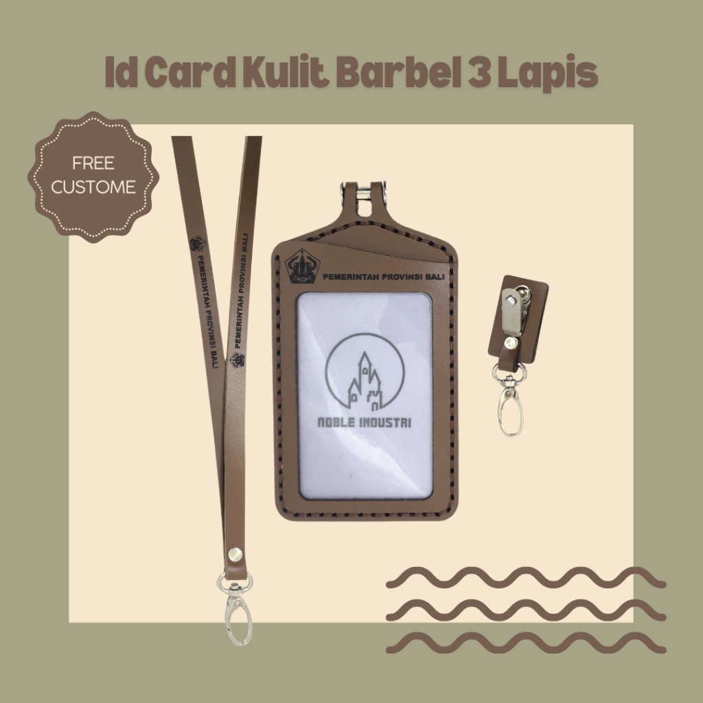 

Gantungan Nametag Lanyard Id Card Holder Kulit Asli Barbel 3 Lapis