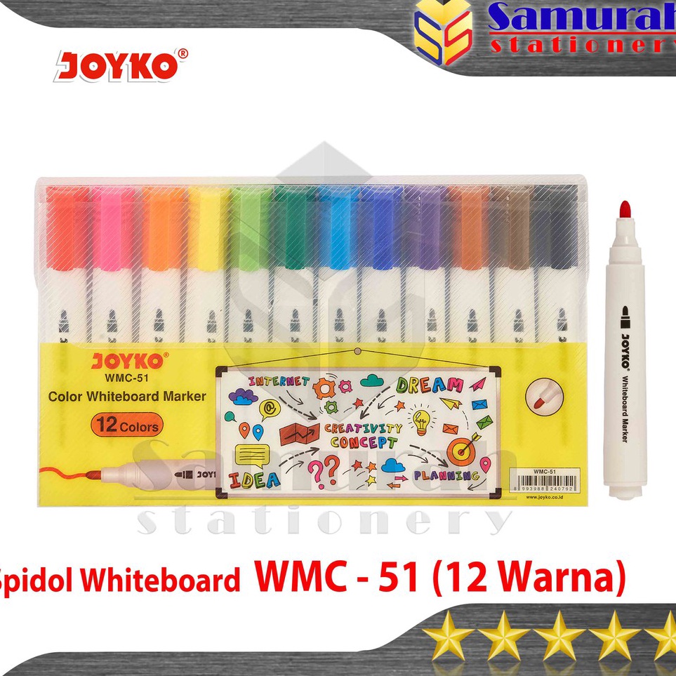

ART D9Z7 Spidol Whiteboard Marker Joyko WMC 51 isi 12 Warna Spidol Set Bisa Hapus 12W Papan Tulis WMC51