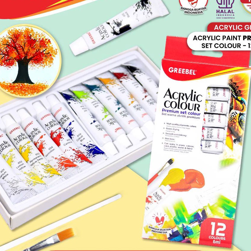 

Terbaru GREEBEL Cat Lukis Akrilik Cat Acrylic Colour Kanvas 6 ML CAT AKRILIK 12 WARNA X 6 ML Acrylic Paint Color Cat Lukis Canvas Cat Melukis