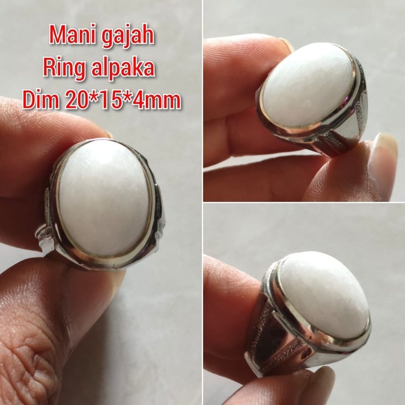 CINCIN PRIA BATU MANI GAJAH PUTIH RING ALPAKA