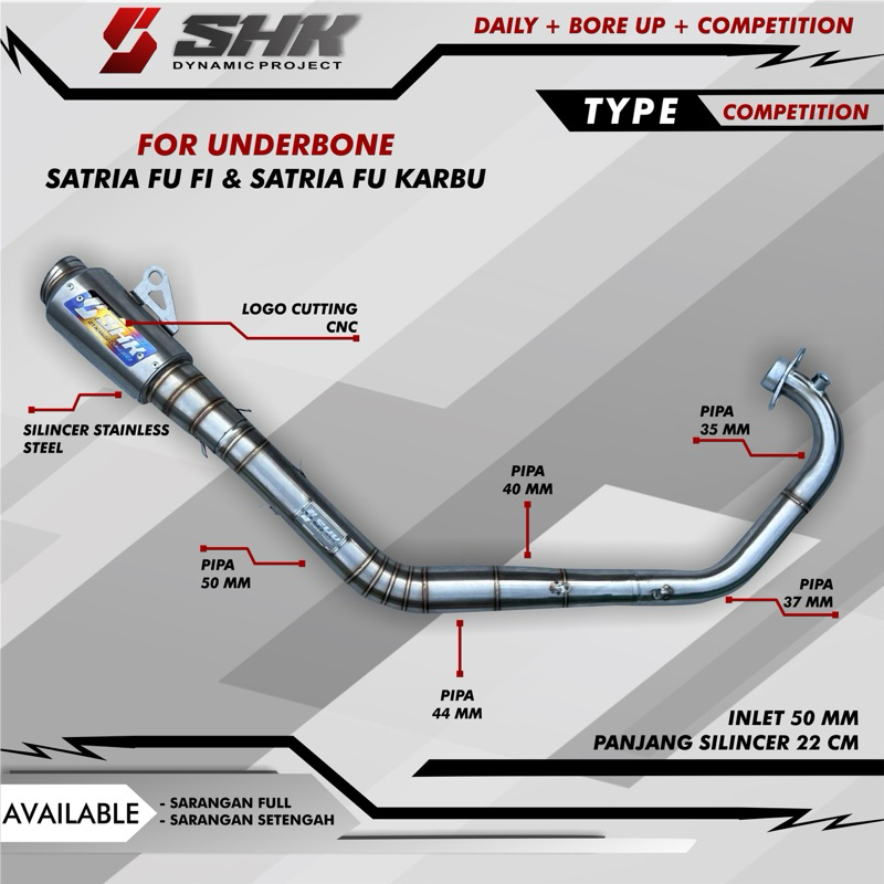 knalpot roadrace SHK untuk motor satria Fu fi dan satria fu karbu inlet 50mm