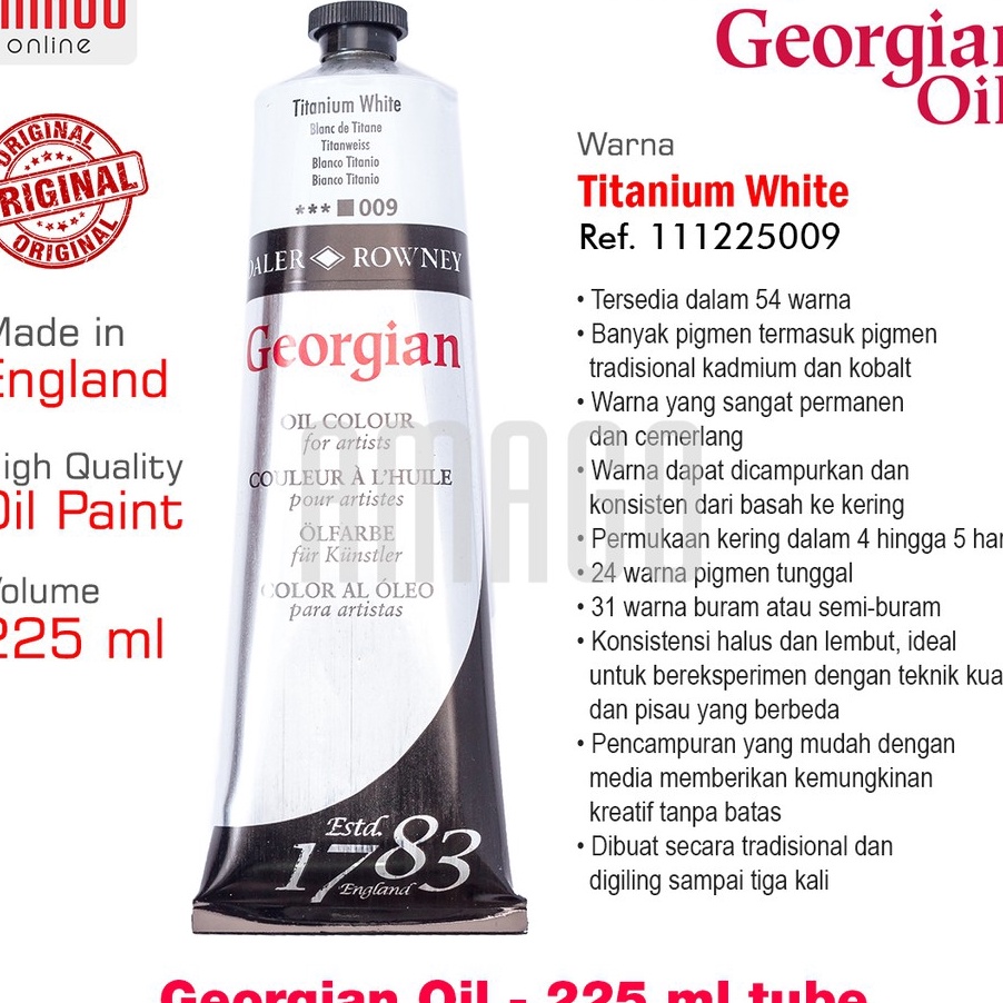 

HJ6 Cat Minyak Lukis DALERROWNEY Georgian Oil Paint 225 ml Titanium White 111229
