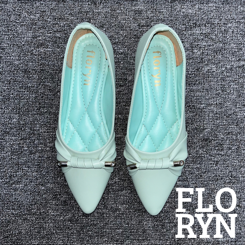 FLORYN SHOES - FARA Hijau Mint Flatshoes Wanita Formal&Casual Tali Kepang Lilit Lancip Sepatu Kerja