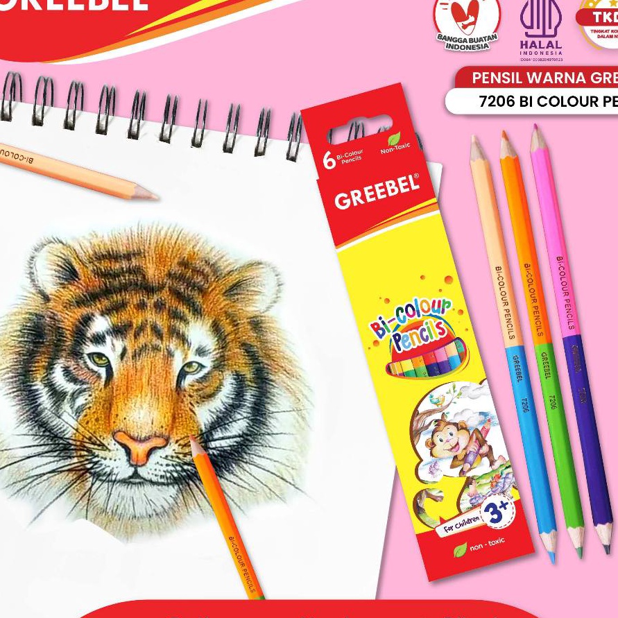 

Mega GREEBEL 726 Pencil BiColor 6pcs 12 Warna Coloring Color Colour Pencils Cerah tidak be utk mewarnai anak