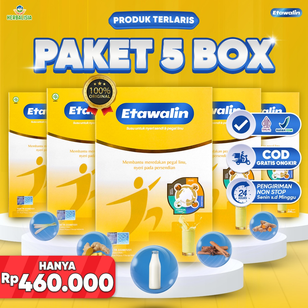 

Etawalin 5 Box - Susu Etawa Premium Cegah Pengapuran Tulang, Nyeri Sendi dan Rematik 100% Original