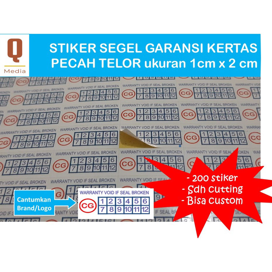 

KP8 CETAK KILAT FREE DESAIN Stiker Khusus Segel Garansi ukuran 1cmx2cm bahan Pecah Telor