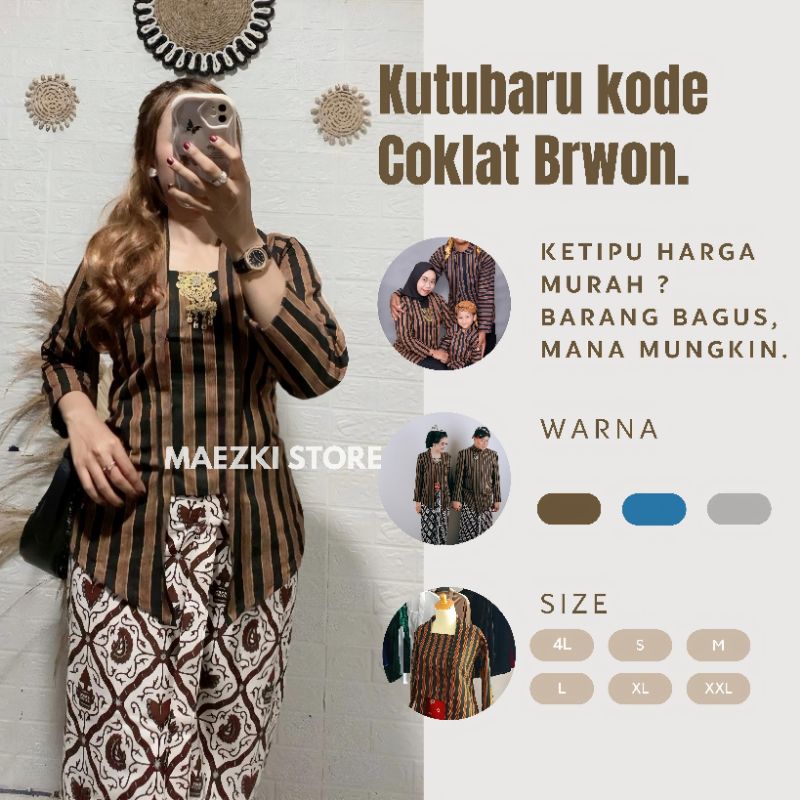 Siap Kirim  Set Kebaya Adat jawa Kutubaru Warna Coklat - Mat Tenun Halus Kutubaru Jumbo Size