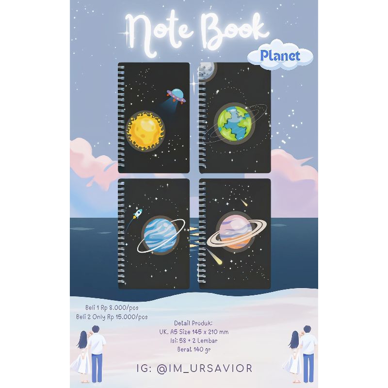

Buku Catatan Notebook A5 Size 145 x 210 mm isi 58 + 2 lembar (PLANET)
