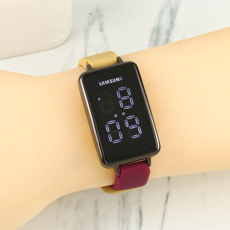 ( BISA COD ) Jam Tangan Wanita SAMSUNG Touch Screen Digital Model Segi Body Hitam Rubber Tali Karet 