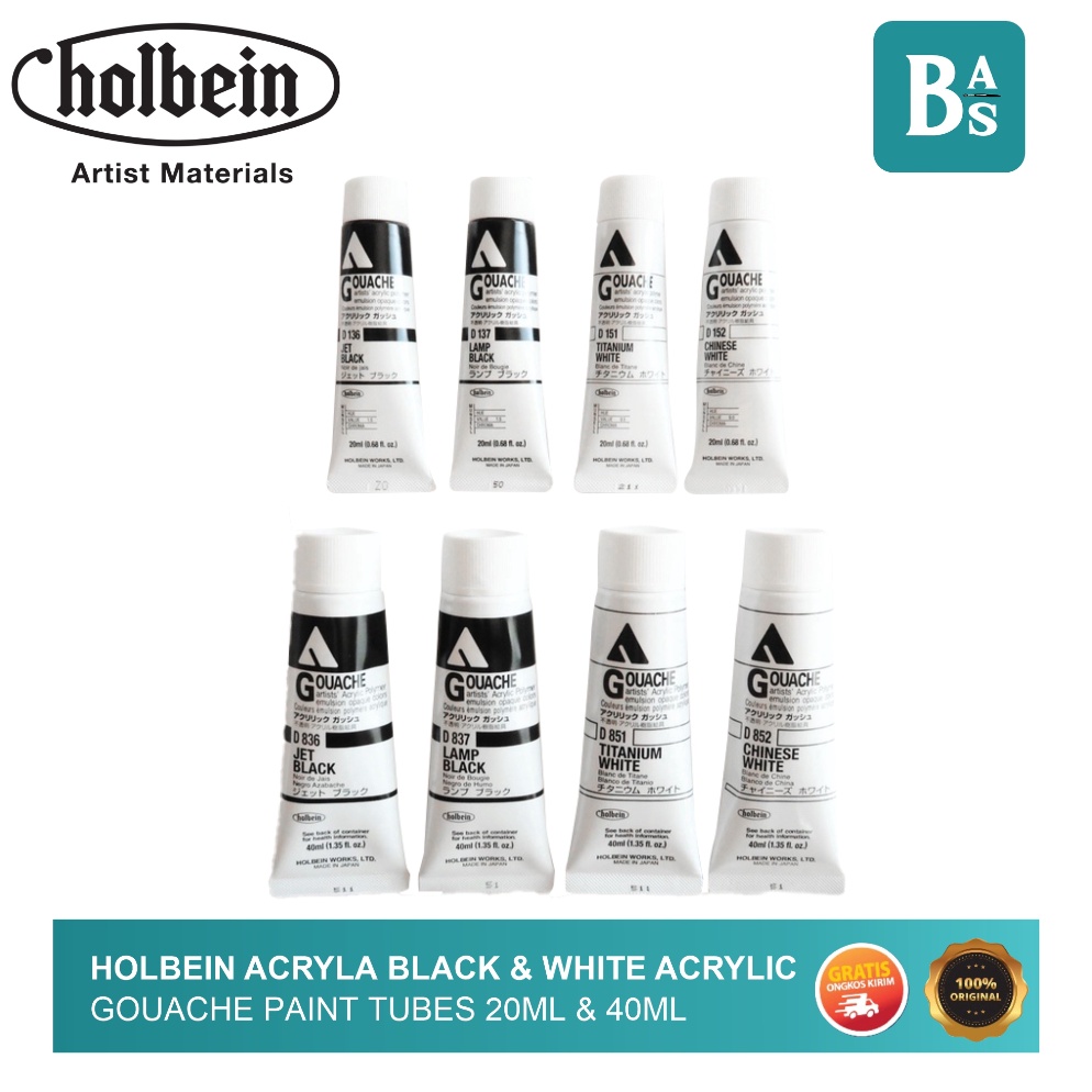 

Holbein Acryla BLACK WHITE Acrylic Gouache Paint 2ml 4ml ART EF6