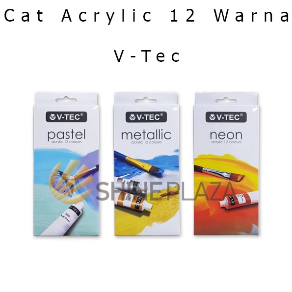 

HJ6 Cat Acrylic VTec 12 Warna Pastel Neon Metallic Colors 6ml Cat Akrilik VTec Paint Set VT612A