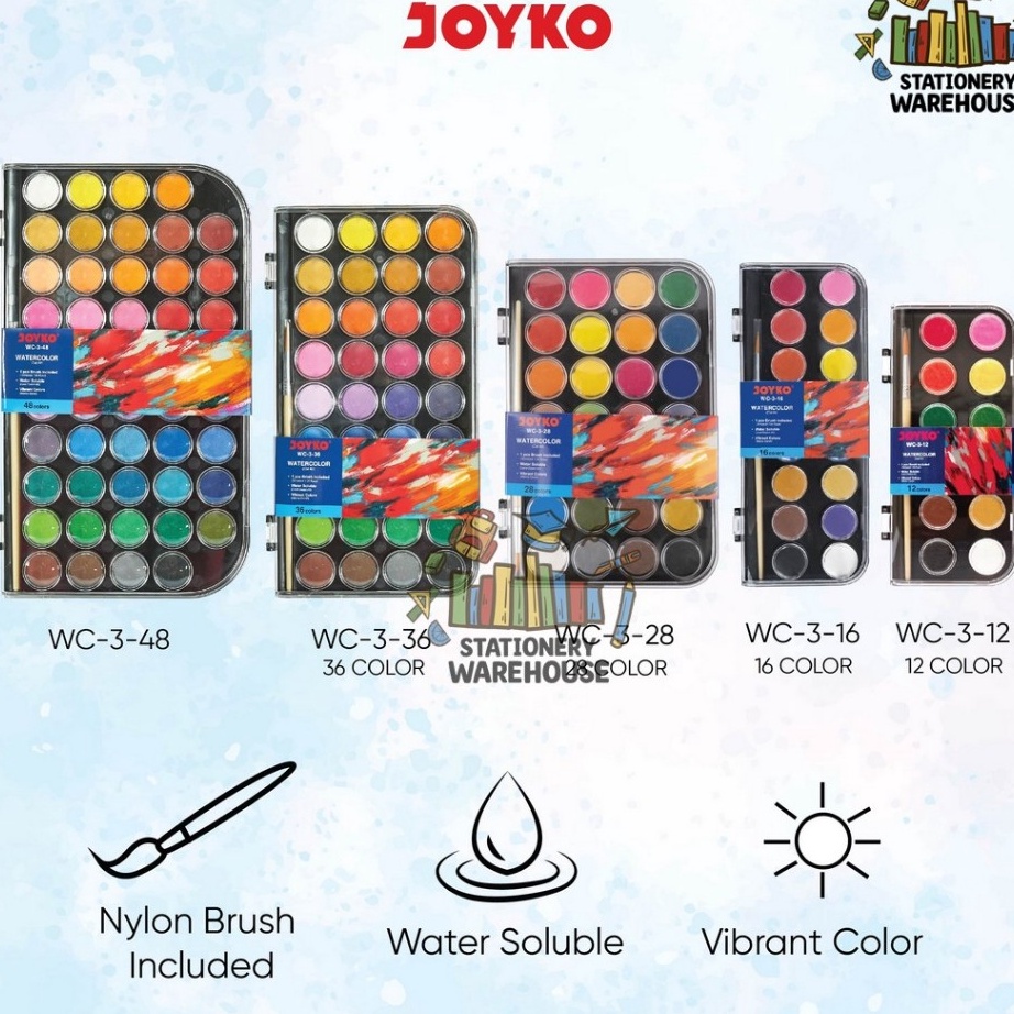 

Termurah Watercolor Set Cat Air Joyko WC3 12 16 28 36 48 COLOR