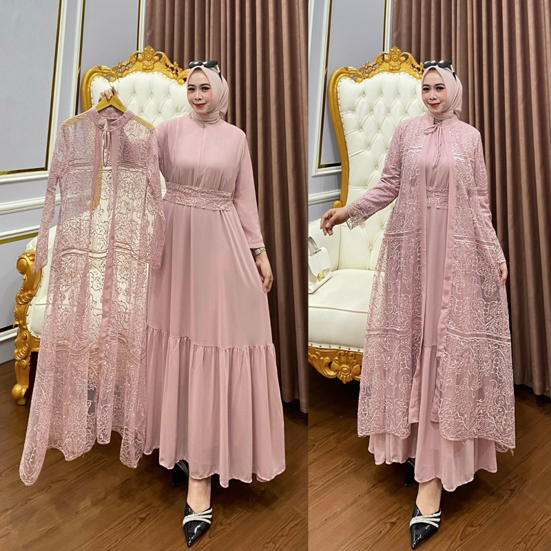 RAYA Dress Gamis Wanita Terbaru Tile Bordir Long Outer