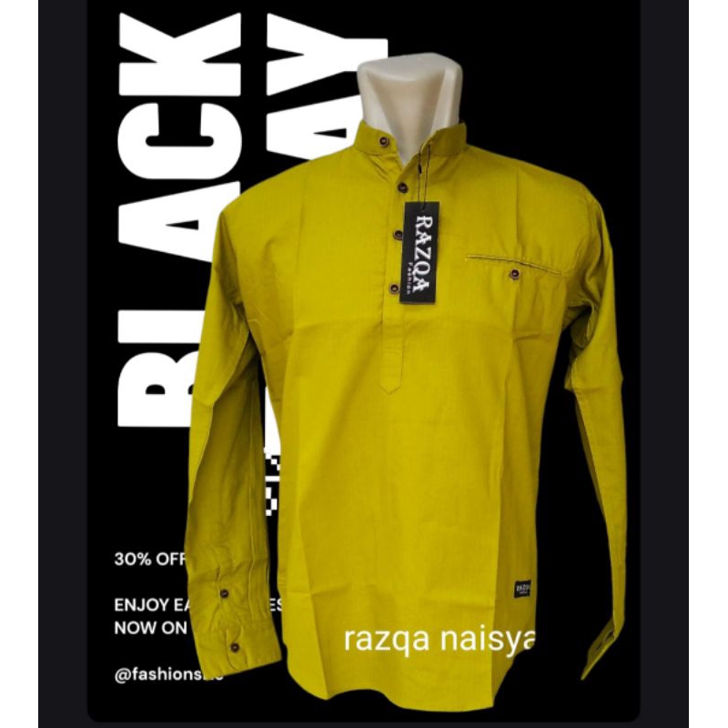 Kemeja Koko Pria Panjang warna Hijau Lemon / Kemko Laki Tangan Panjang polos Lime / Kemeja koko Leba