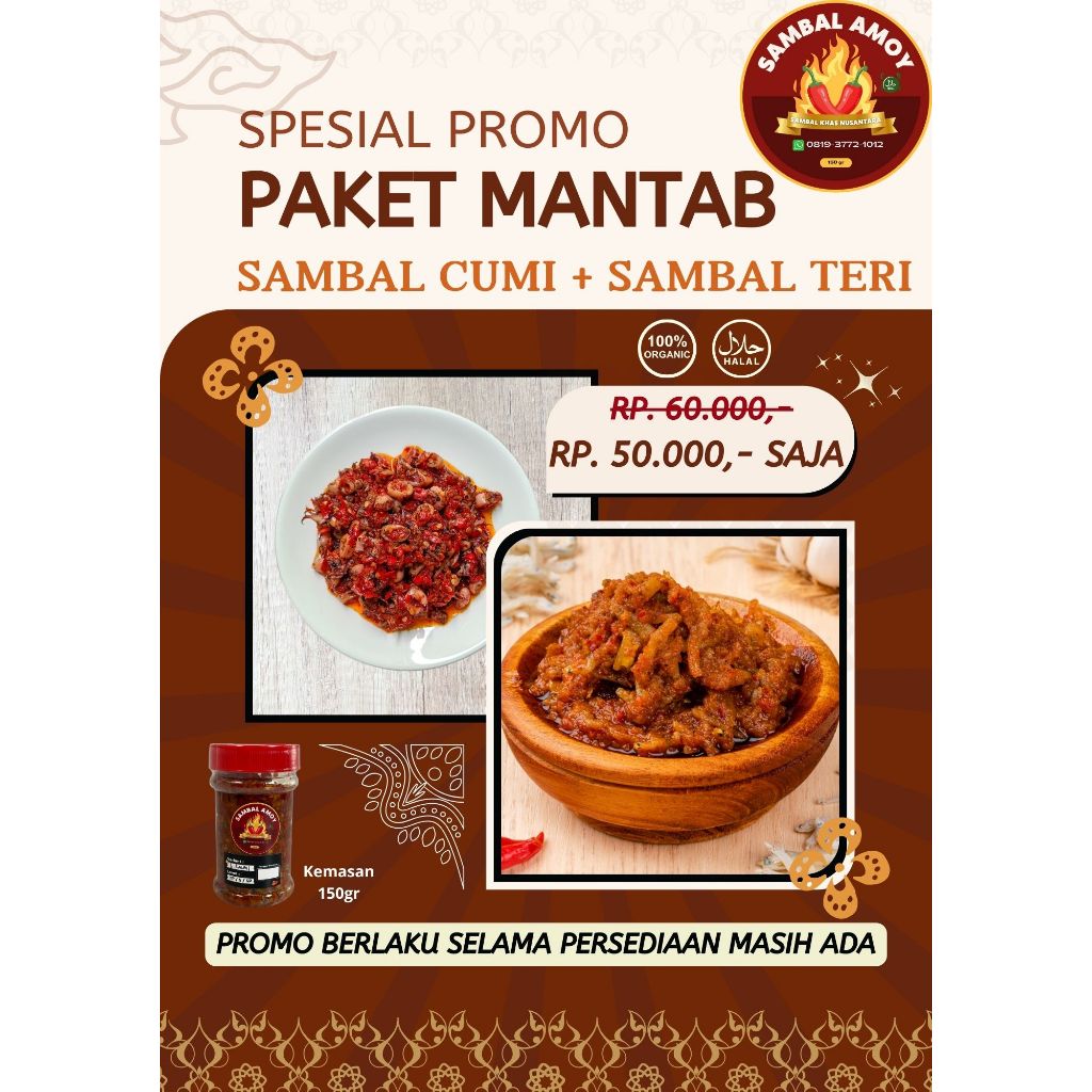 

Amoy Paket Mantab 50K Isi Sambal Cumi + Sambal Teri 150gr | Garansi Enak 100% & Halal