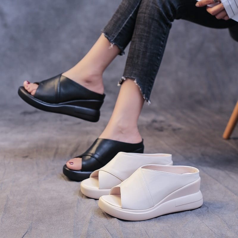 SANDAL WEDGES WANITA SLIP ON SANDAL SELOP WEDGES WANITA KOREA TINGGI KEKINIAN UNTUK KONDANGAN WANITA