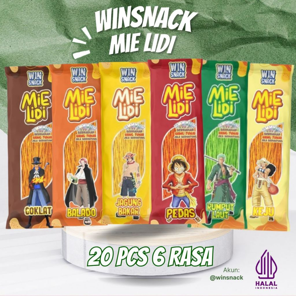 

WINSNACK MIE LIDI KARAKTER ISI 20 PCS VARIAN MIX 6 RASA