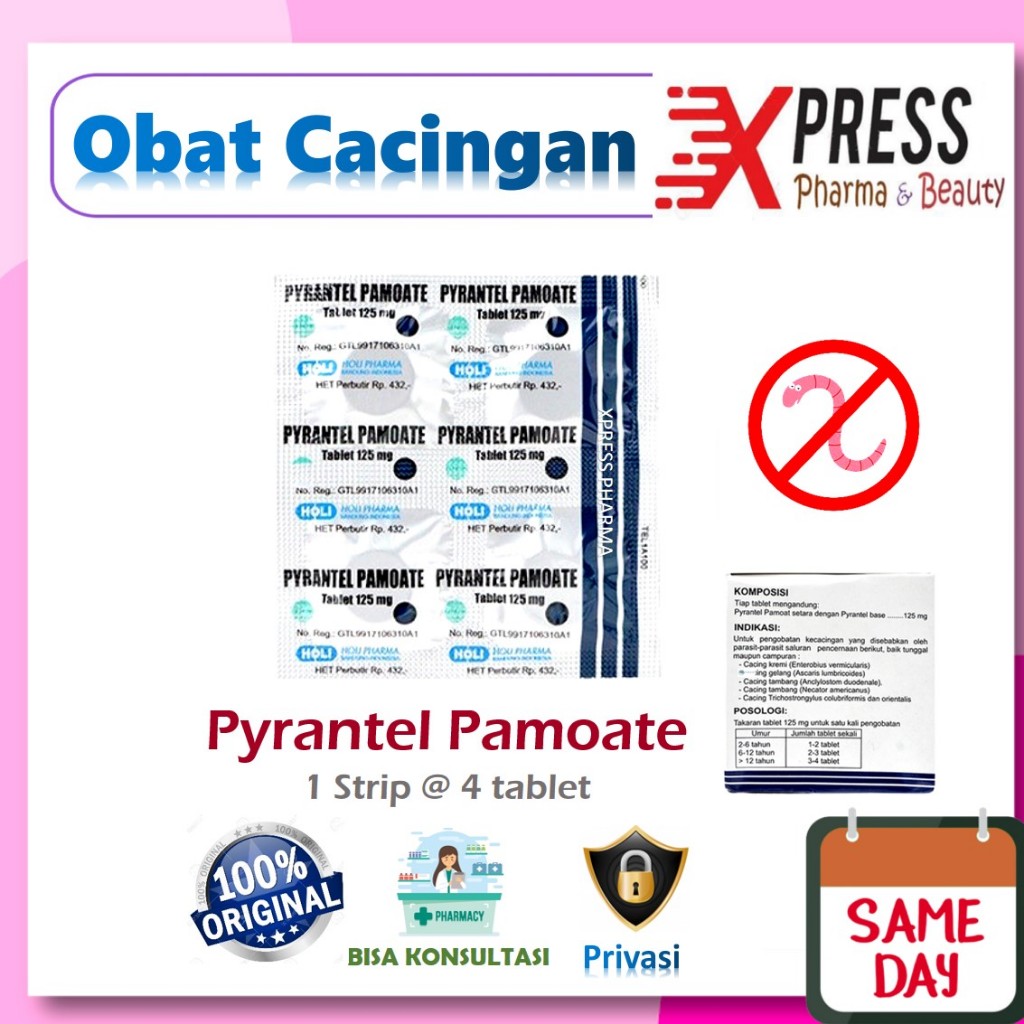 XPRESS  STRIP PYRANTEL PAMOATE Holi Pharma 125 mg 4 Tablet Kapsul - Membantu Mengatasi Cacingan Obat