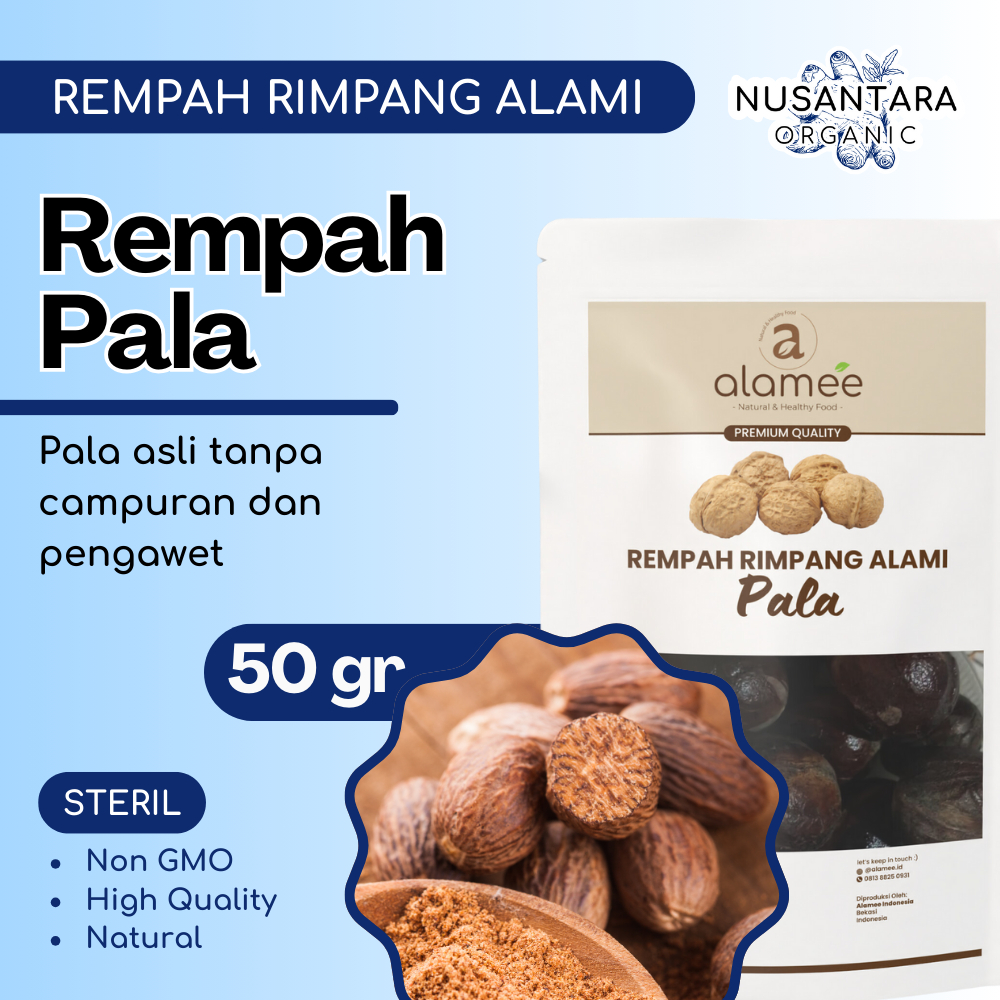

ALAMEE Biji Pala Utuh Kering 50 gram Nutmeg Whole Rempah Rimpang Organik Bumbu Masakan Alami