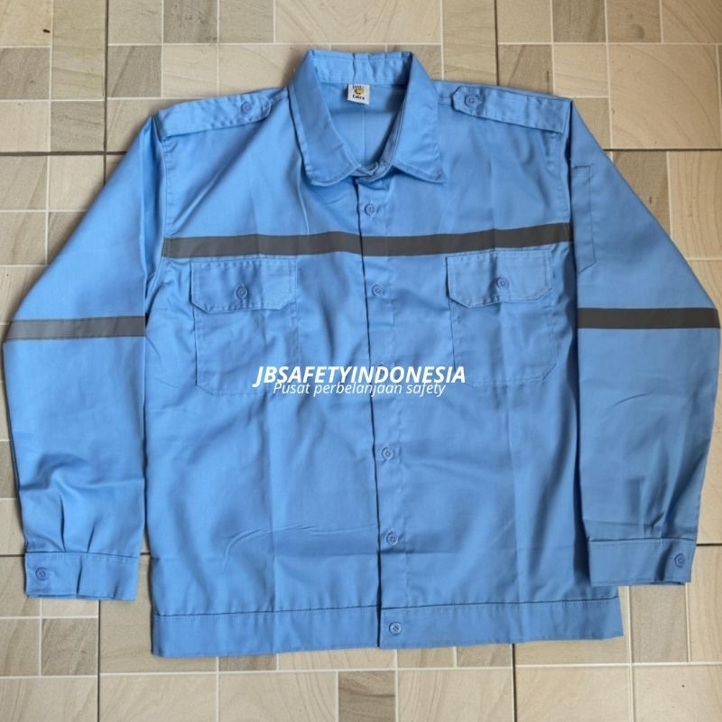 BAJU KERJA PRIA LENGAN PANJANG WARNA BIRU TELOR ASIN - WEARPACK SAFETY ATASAN LENGAN PANJANG