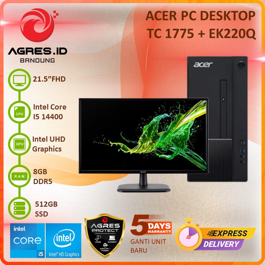 ACER PC DESKTOP TC 1775 I5 14400 8GB 512GB + LED 21.5" EK220Q