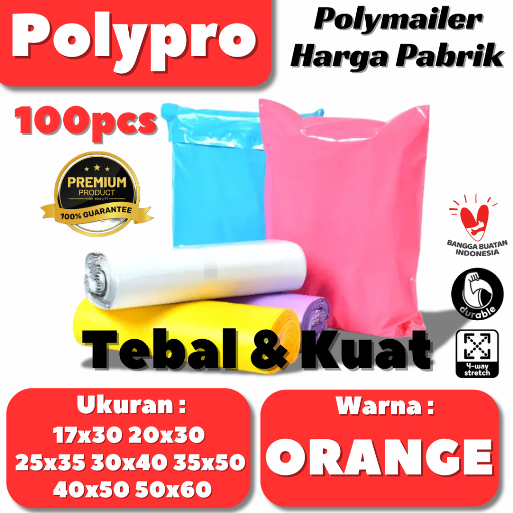 

Polymailer Premium ORANGE Warna Glossy / Plastik Packing Online / Tebal Kuat / 100Pcs