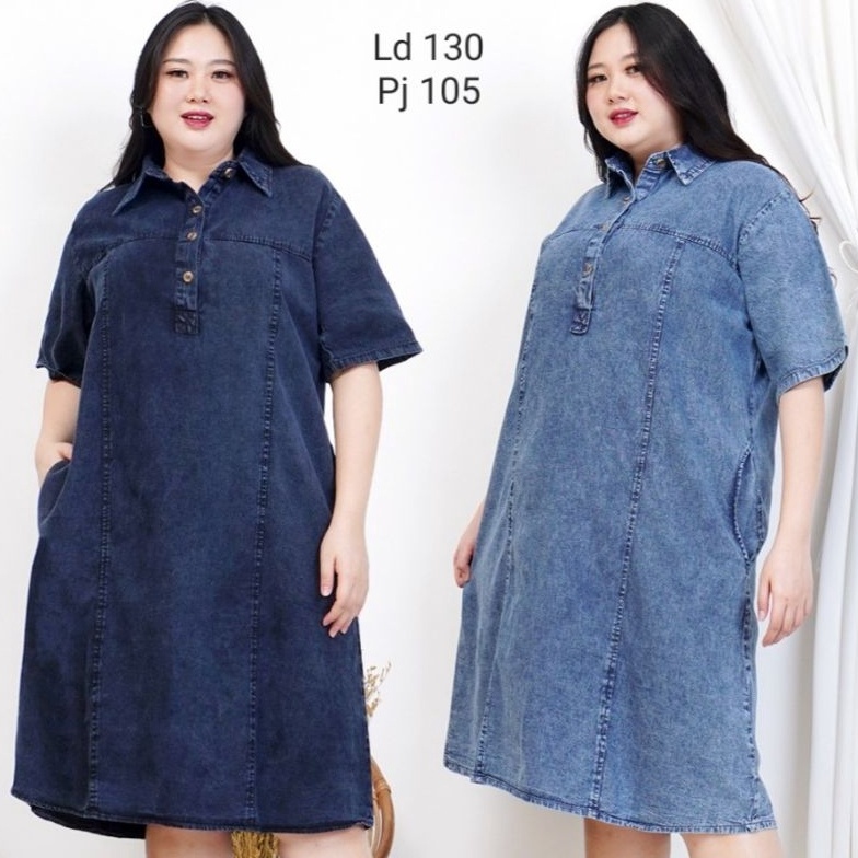 Dress tunik jeans denim bordir berbagai motif jumbo 3L5L