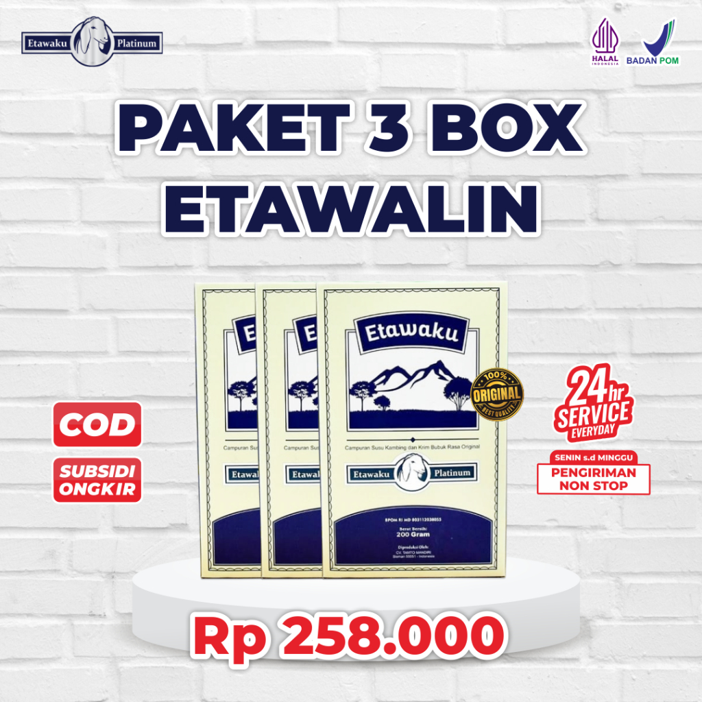 

Paket 3 Box Etawaku Platinum Susu Kambing Etawa Murni Rendah Gula Bebas Pengawet Efektif Atasi Masalah Pencernaan Nyeri Sendi Dan Tulang Jaga Kesehatan Jantung Cegah Dan Menurunkan Diabetes Kolesterol Lancarkan Produksi ASI