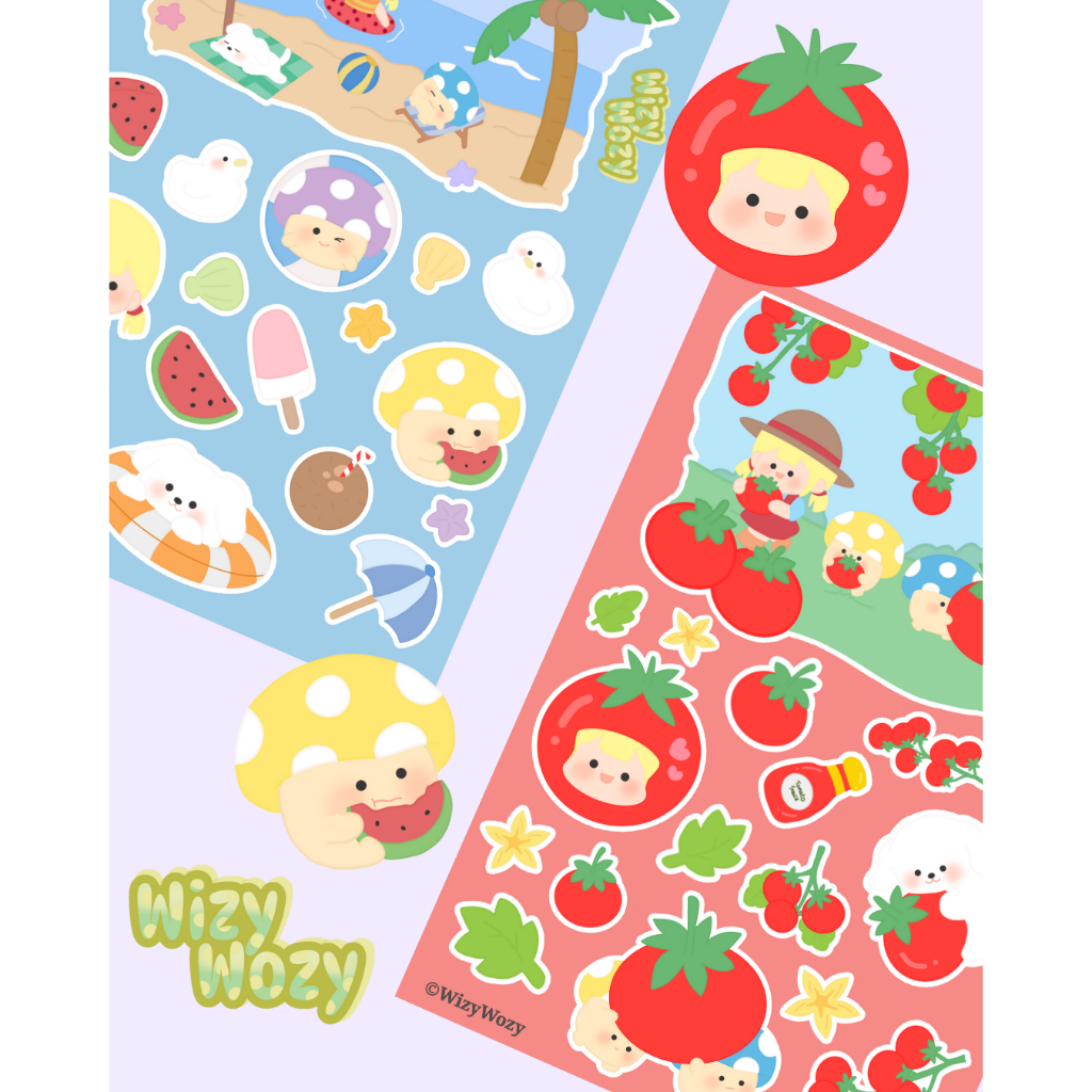 

Sticker Sheet Tomato Beach - Summer Foodie Pack - Stiker Tomat & Pantai - Sticker Sheet Vol 1
