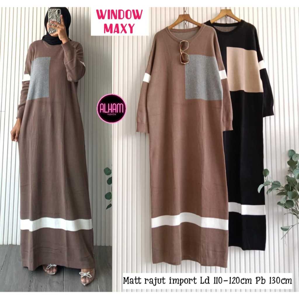 Window Maxy Dress Rajut Gamis Wanita Jumbo Harian LD 110 - 130 Knit Import Tebal Adem Korean Style