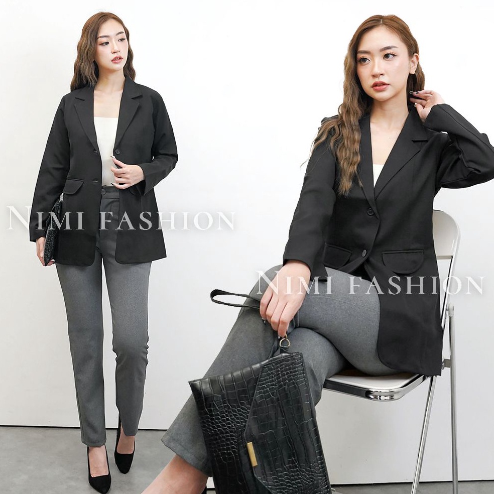 NIMI  Blazer Hitam Wanita Blazer Kerja Wanita Panjang Formal