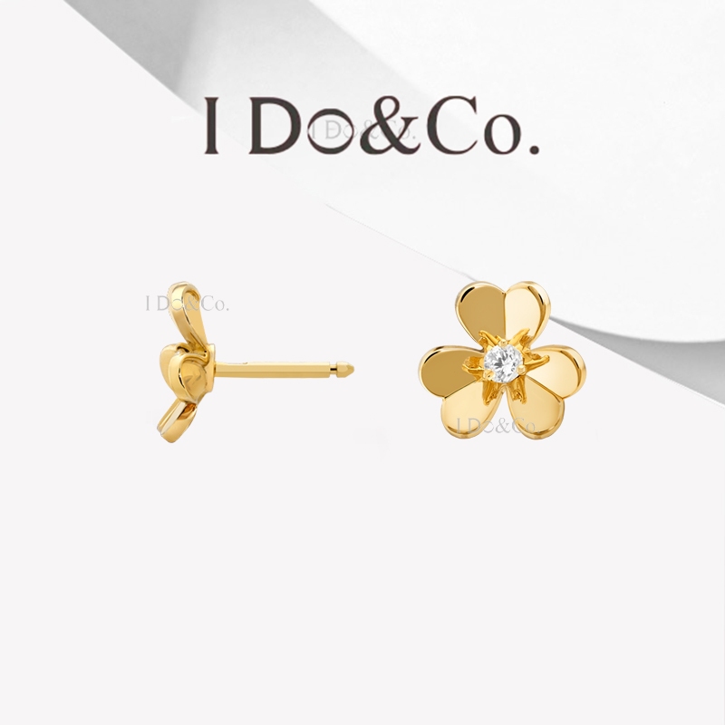 I Do&Co. Anting Wanita, Anting Semanggi Berlian Mini Emas 17K, Anting Piercing