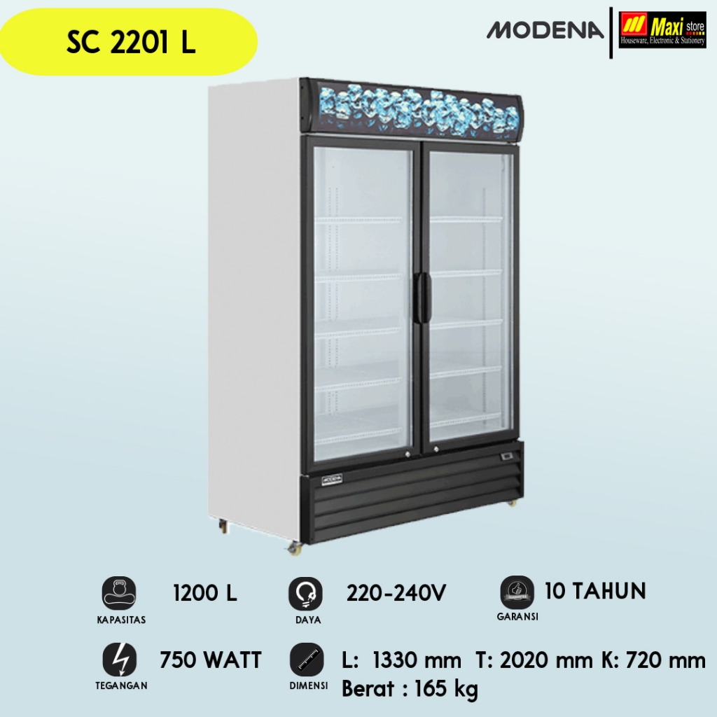 MODENA Showcase 2 Pintu 1200L SC 2201 L - Garansi Resmi