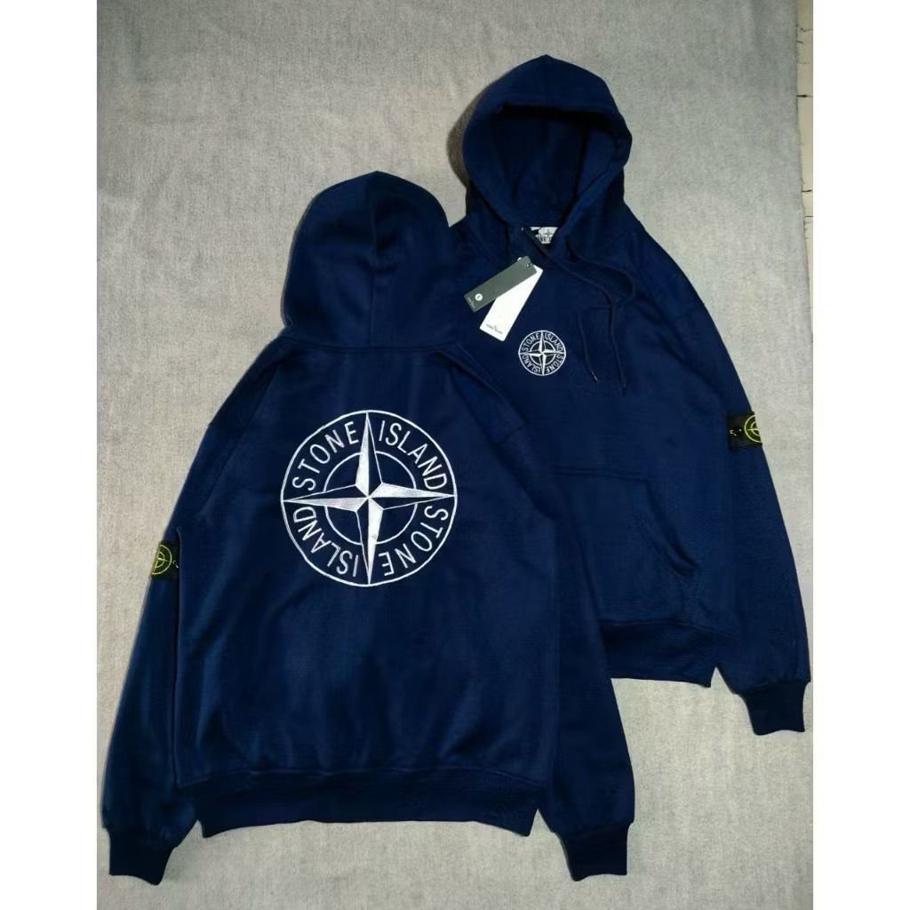 stone island hoodie pria  brended import premium full tag-hoodie cowok keren nevy blue