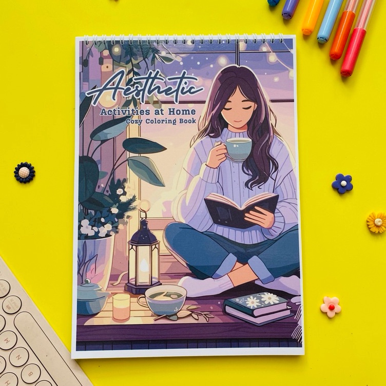 KODE V75D Aesthetic Coloring Book Activities At Home Cozy Healing Coloring Book